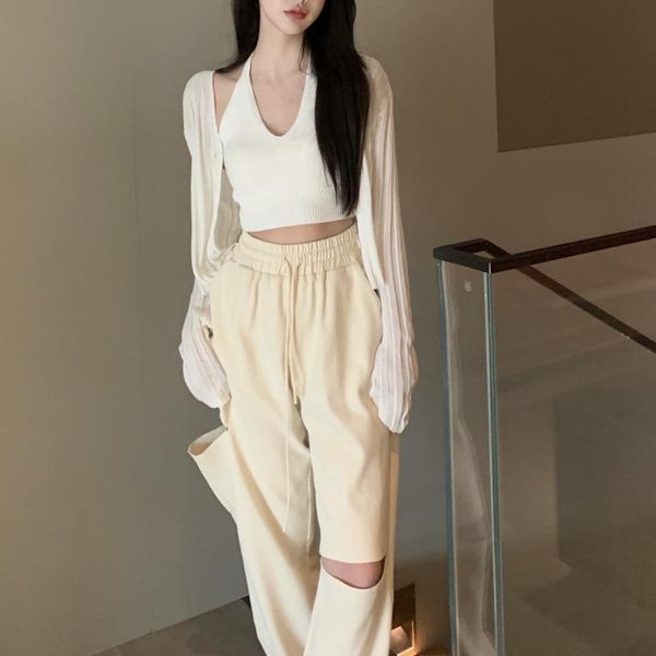 women's two piece pants korean fashon casual knit cardigan + camisole pant suits female short sweater coat vest trousers 3pcs sets wome, White
women's two piece pants korean fashon casual knit cardigan + camisole pant suits female short sweater coat vest trousers 3pcs sets wome, White