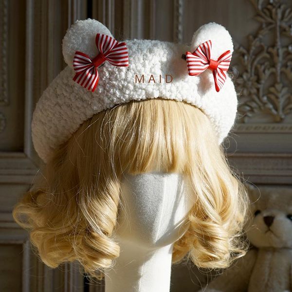 berets original design bear ear beret lamb cashmere protection lolita headdress jk plush painter hat, Blue;gray
berets original design bear ear beret lamb cashmere protection lolita headdress jk plush painter hat, Blue;gray
