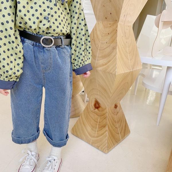 jeans spring autumn children's solid denim casual straight pants girls loose trousers with belt, Blue
jeans spring autumn children's solid denim casual straight pants girls loose trousers with belt, Blue