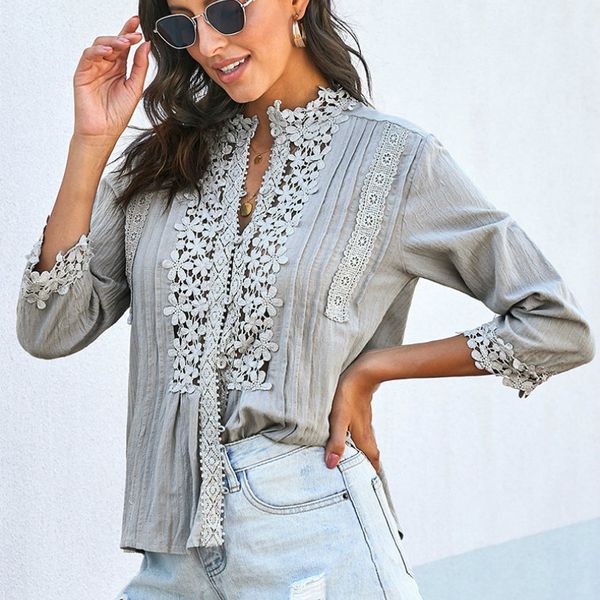 2021 new 3/4 sleeve lace blouses shirt women vintage cotton button v neck causal blusa autumn blouse femme 75dt, Black;brown
2021 new 3/4 sleeve lace blouses shirt women vintage cotton button v neck causal blusa autumn blouse femme 75dt, Black;brown