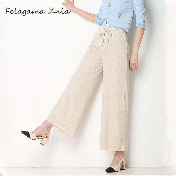 women's pants & capris felagama znia women high waist wide leg office lady trousers elastic wais belted autumn casual, Black;white