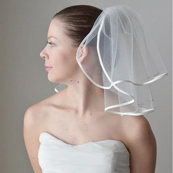 bridal veils white two tiers wedding veil short shoulder length ribbon edge first communion for girls with comb, Black
bridal veils white two tiers wedding veil short shoulder length ribbon edge first communion for girls with comb, Black