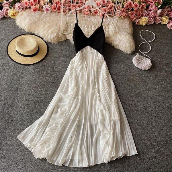 casual dresses women beach pleated dress summer v neck patchwork chiffon long ladies elegant spaghetti strap, Black;gray
casual dresses women beach pleated dress summer v neck patchwork chiffon long ladies elegant spaghetti strap, Black;gray