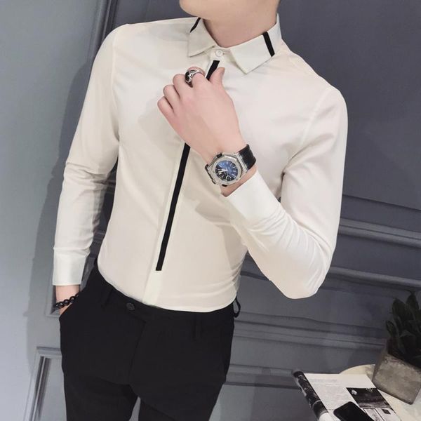 men's casual shirts 2021 color matching for men business dress shirt long sleeve slim formal social blouse streetwear chemise homme, White;black
men's casual shirts 2021 color matching for men business dress shirt long sleeve slim formal social blouse streetwear chemise homme, White;black