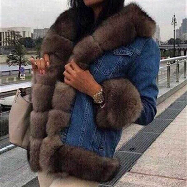 women denim jeans parka coat jacket with real fox fur collar trim cuffs with lining fashio plus size winter thick warm 201014, Black
women denim jeans parka coat jacket with real fox fur collar trim cuffs with lining fashio plus size winter thick warm 201014, Black