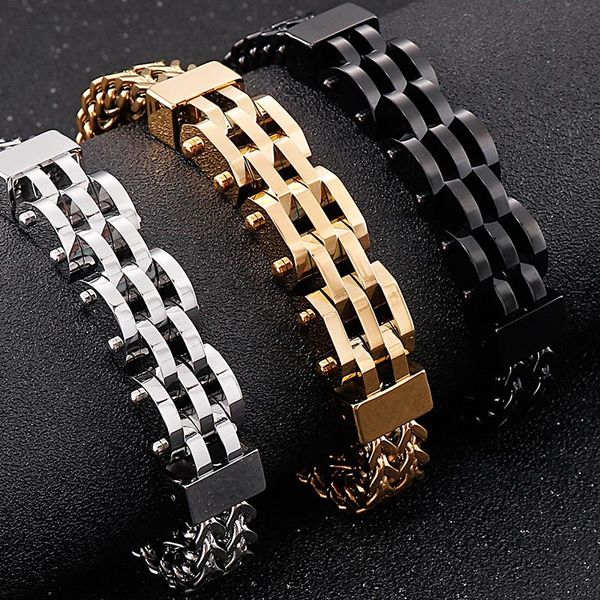 link, chain golden stainless steel men's bracelets bangles 12mm double layer franco link curb bracelet men 8.86" jewelry with gift, Black
link, chain golden stainless steel men's bracelets bangles 12mm double layer franco link curb bracelet men 8.86" jewelry with gift, Black