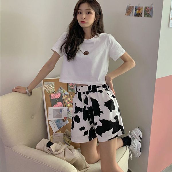 2021 new summer cow print women high waist harajuku wide leg elastic girls casual solid t shirts and shorts set suit awsx, White;black
2021 new summer cow print women high waist harajuku wide leg elastic girls casual solid t shirts and shorts set suit awsx, White;black