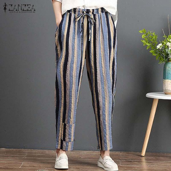 women's pants & capris 2021 zanzea casual elastic waist trousers women striped harem autumn turnip vintage linen pantalon baggy plus si, Black;white
women's pants & capris 2021 zanzea casual elastic waist trousers women striped harem autumn turnip vintage linen pantalon baggy plus si, Black;white