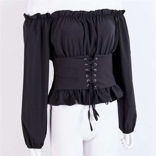fashion women off shoulder wear lace-up waist corset long sleeves autumn t-shirt new pure color tee female t-shirt, White
fashion women off shoulder wear lace-up waist corset long sleeves autumn t-shirt new pure color tee female t-shirt, White