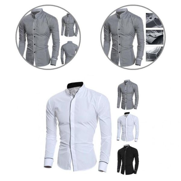 men's casual shirts young formal wear contrast color line male shirt for meetings, White;black
men's casual shirts young formal wear contrast color line male shirt for meetings, White;black