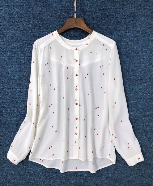 2021 new feminino francs morango impresso manga longa o pescoo blusa de seda doce com botes vermelhos glitter sq8s, White
2021 new feminino francs morango impresso manga longa o pescoo blusa de seda doce com botes vermelhos glitter sq8s, White