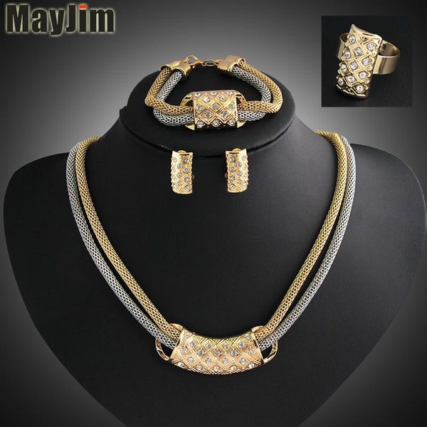 earrings & necklace women fashion jewelry sets vintage double chain crystal necklaces bracelet adjustable ring female wedding gift, Silver
earrings & necklace women fashion jewelry sets vintage double chain crystal necklaces bracelet adjustable ring female wedding gift, Silver