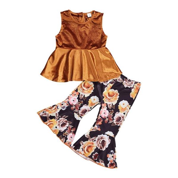 clothing sets spring summer children's girl sleeveless velvet printed bell bottom pants trousers floral baby suit clothes, White
clothing sets spring summer children's girl sleeveless velvet printed bell bottom pants trousers floral baby suit clothes, White