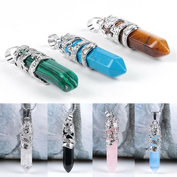 pendant necklaces hexagon natural quartz crystal chakra treatment point necklace jewelry, Silver
pendant necklaces hexagon natural quartz crystal chakra treatment point necklace jewelry, Silver