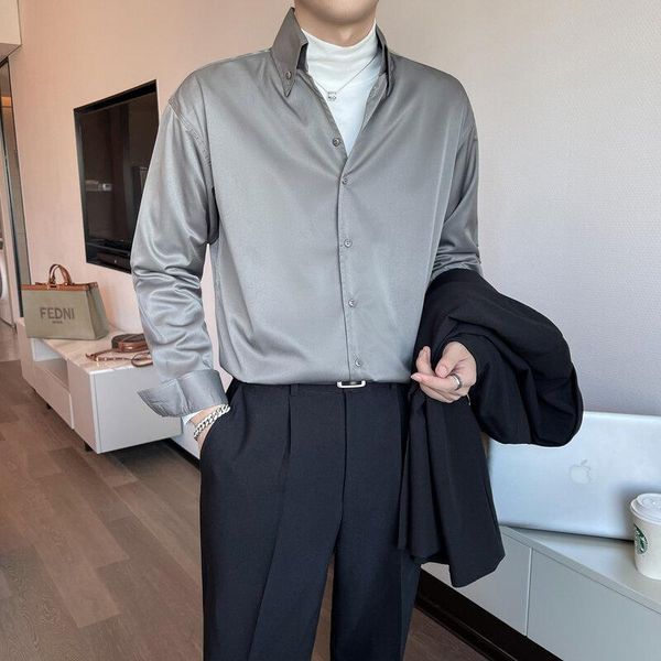 men's casual shirts autumn clothes for mens elegant fashion korean style classic work full sleeve grey yellow office dress, White;black 
men's casual shirts autumn clothes for mens elegant fashion korean style classic work full sleeve grey yellow office dress, White;black
