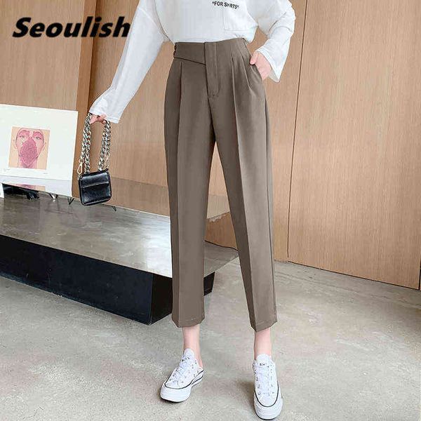 autumn formal women harem pants elatic waist elegant office lady buttons ankle-length straight pockets korean 211124, Black;white
autumn formal women harem pants elatic waist elegant office lady buttons ankle-length straight pockets korean 211124, Black;white