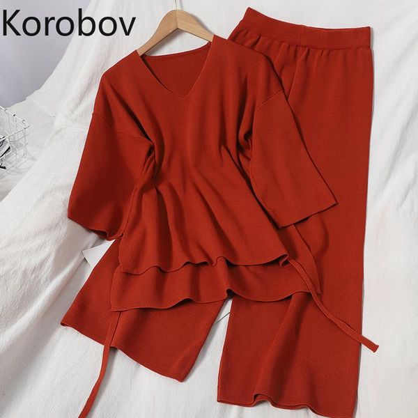 women's two piece pants korobov chic knit and knitted 2 pieces sets korean loose casual v neck short sleeve t shirt wide leg trousers, White
women's two piece pants korobov chic knit and knitted 2 pieces sets korean loose casual v neck short sleeve t shirt wide leg trousers, White