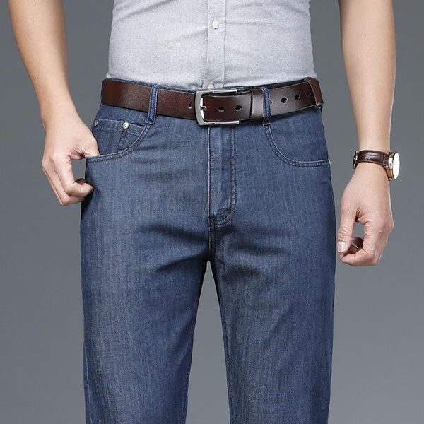 high waist thin tencel jeans for man straight babby clothing men trousers classic casual 2021 summer oversize, Blue
high waist thin tencel jeans for man straight babby clothing men trousers classic casual 2021 summer oversize, Blue