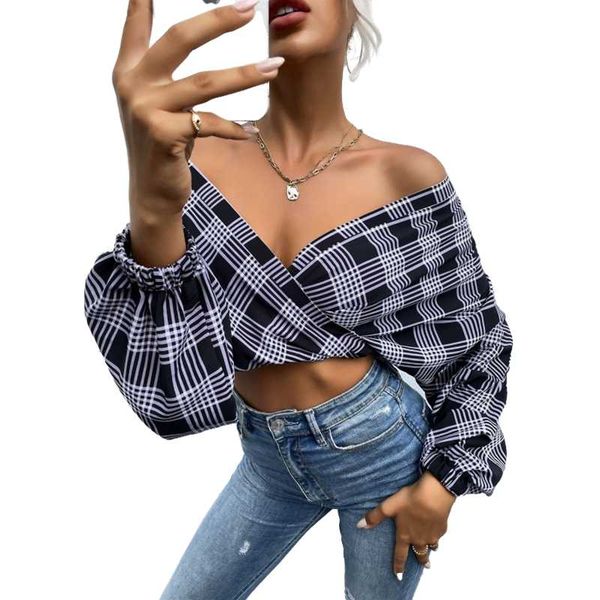 women's blouses & shirts fashion women blouse autumn casual v-neck striped lattice cross short slim long-sleeved shirt, White
women's blouses & shirts fashion women blouse autumn casual v-neck striped lattice cross short slim long-sleeved shirt, White