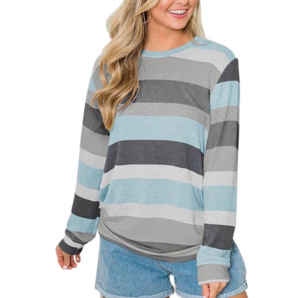 women's t-shirt fashion women autumn round neck long sleeve multicolor striped camiseta mujer ladies casual, White
women's t-shirt fashion women autumn round neck long sleeve multicolor striped camiseta mujer ladies casual, White