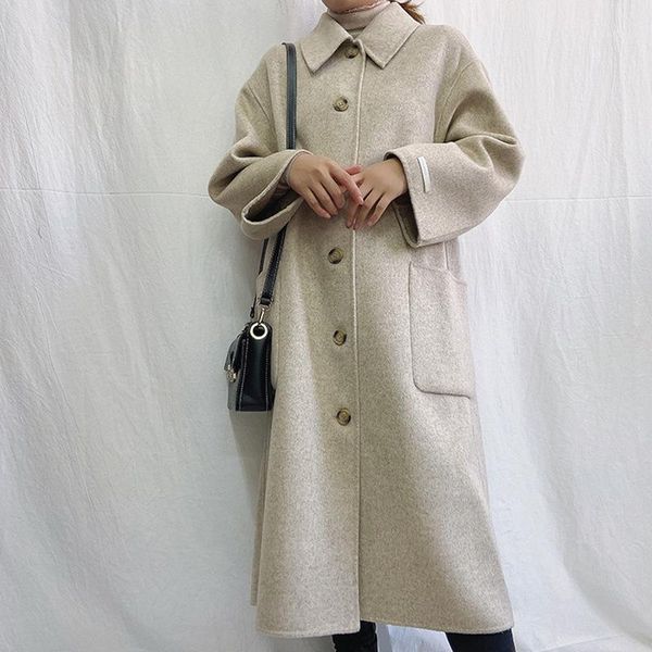 women's wool & blends 2021 winter handmade single breasted double-sided long 100% coat women loose plus size large pocket woolen overco, Black
women's wool & blends 2021 winter handmade single breasted double-sided long 100% coat women loose plus size large pocket woolen overco, Black