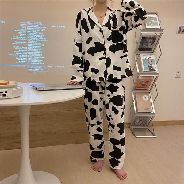 women pajamas set turn down collar pants pajamas home clothes 2 pcs mikl cows print cartoon sleepwear set cotton y035, Black;red
women pajamas set turn down collar pants pajamas home clothes 2 pcs mikl cows print cartoon sleepwear set cotton y035, Black;red