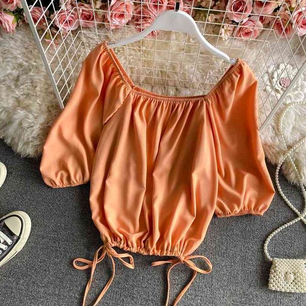 women's knits & tees elegant retro drawstring lantern sleeve square collar blouse clavicle folded waist short shirt summer fa, White
women's knits & tees elegant retro drawstring lantern sleeve square collar blouse clavicle folded waist short shirt summer fa, White