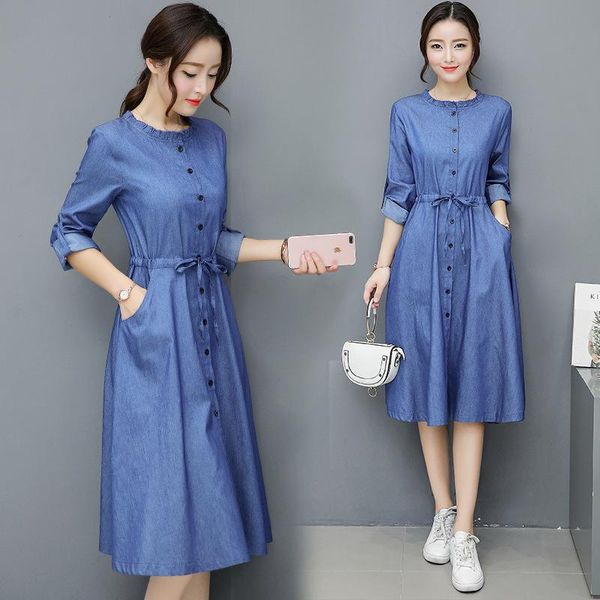 casual dresses spring autumn women plus size fashion o-neck collect waist slim solid button jeans dress for denim one-piece, Black;gray
casual dresses spring autumn women plus size fashion o-neck collect waist slim solid button jeans dress for denim one-piece, Black;gray