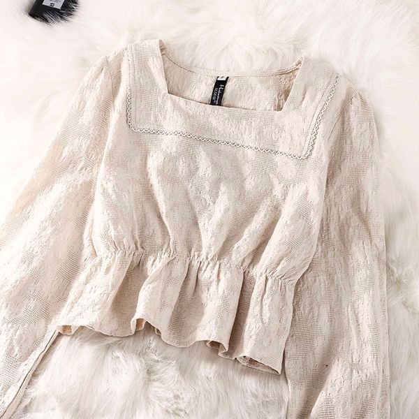 french square collar chiffon shirt women's new pattern design in early spring, White
french square collar chiffon shirt women's new pattern design in early spring, White