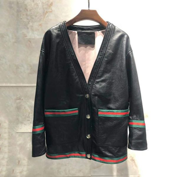 women's leather & faux ladies real women coats spring genuine jacket v-neck clothes casual lambskin coat, Black
women's leather & faux ladies real women coats spring genuine jacket v-neck clothes casual lambskin coat, Black