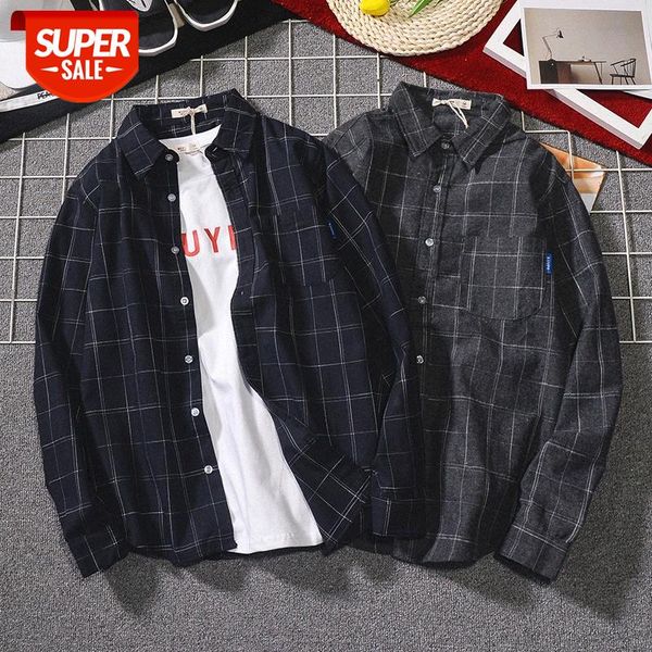 men's plaid shirt long sleeve lapel loose casual student jacket #ak1q, White;black
men's plaid shirt long sleeve lapel loose casual student jacket #ak1q, White;black