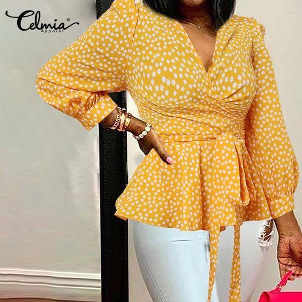 women's blouses & shirts fashion deep v neck celmia 2021 belted floral printed elegant office lady shirt blusas femme oversized, White
women's blouses & shirts fashion deep v neck celmia 2021 belted floral printed elegant office lady shirt blusas femme oversized, White