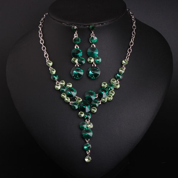 crystal clavicle necklace earring set dress bridal accessories, Silver
crystal clavicle necklace earring set dress bridal accessories, Silver