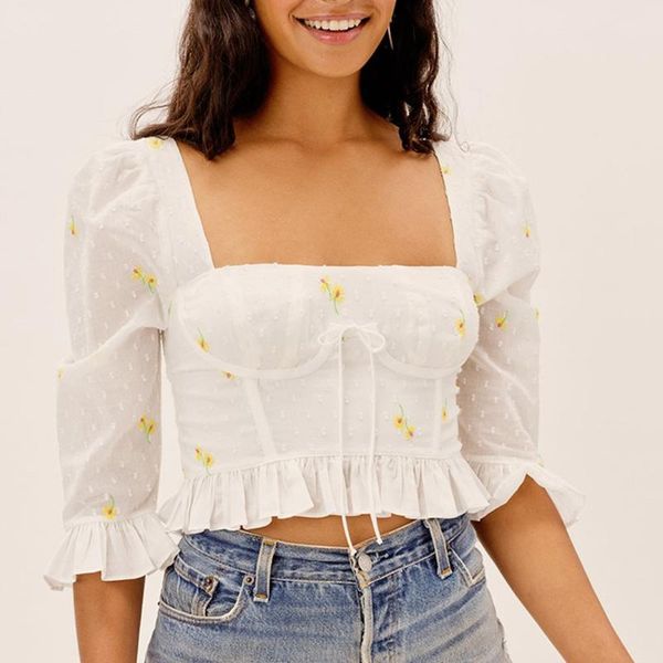 women's blouses & shirts blouse 2021 summer floral short sleeve square collar shirt sweet small daisies women clothing, White
women's blouses & shirts blouse 2021 summer floral short sleeve square collar shirt sweet small daisies women clothing, White