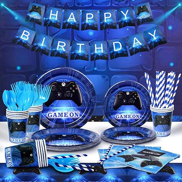 disposable dinnerware game on theme tablewares set video controller party paper plate/cups/banner/napkins gamepad boy gifts
disposable dinnerware game on theme tablewares set video controller party paper plate/cups/banner/napkins gamepad boy gifts