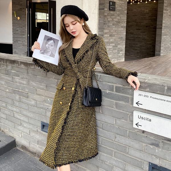 women's wool & blends women long tweed coat autumn and winter double breasted sequined lurex elegant office slim casual overcoat, Black
women's wool & blends women long tweed coat autumn and winter double breasted sequined lurex elegant office slim casual overcoat, Black