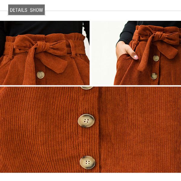 2021 new casual high waist harajuku solid a line mini women winter spring vintage corduroy button skirt with sashes hp5c, Black
2021 new casual high waist harajuku solid a line mini women winter spring vintage corduroy button skirt with sashes hp5c, Black