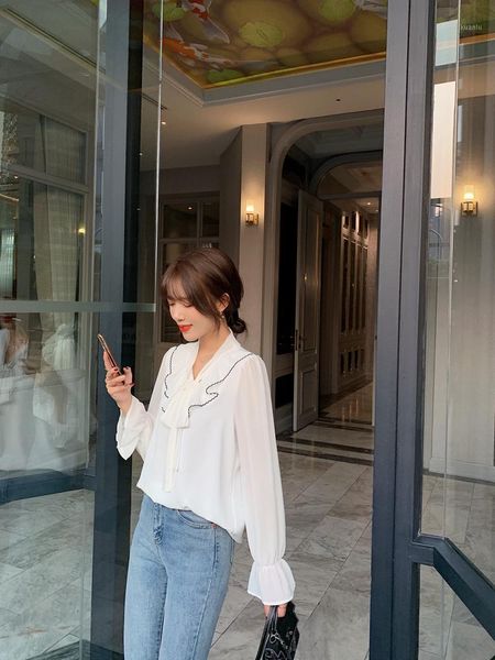 spring korean women's bowknot commuter bandage solid color v-neck long sleeve chiffon shirt women blouses & shirts, White
spring korean women's bowknot commuter bandage solid color v-neck long sleeve chiffon shirt women blouses & shirts, White