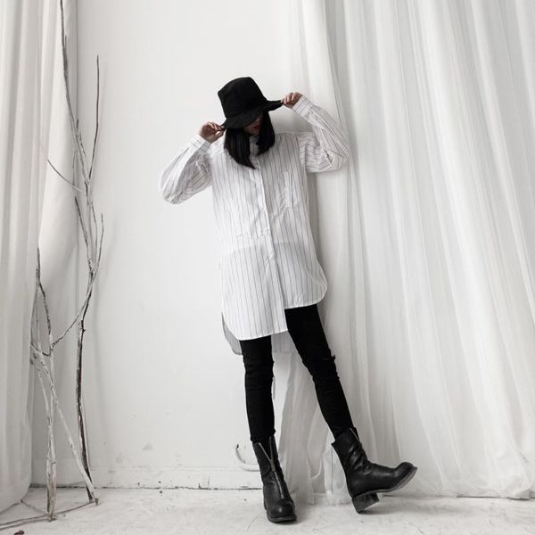 women's blouses & shirts umi mao yamamoto wind dark black niche designer retro literature art striped placket asymmetrical lazy shirt f, White
women's blouses & shirts umi mao yamamoto wind dark black niche designer retro literature art striped placket asymmetrical lazy shirt f, White
