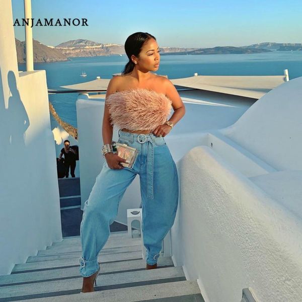 women's jeans anjamanor high waist woman loose denim harem pants female plus size belted boyfriend spring 2021 d45-bb43, Blue 
women's jeans anjamanor high waist woman loose denim harem pants female plus size belted boyfriend spring 2021 d45-bb43, Blue