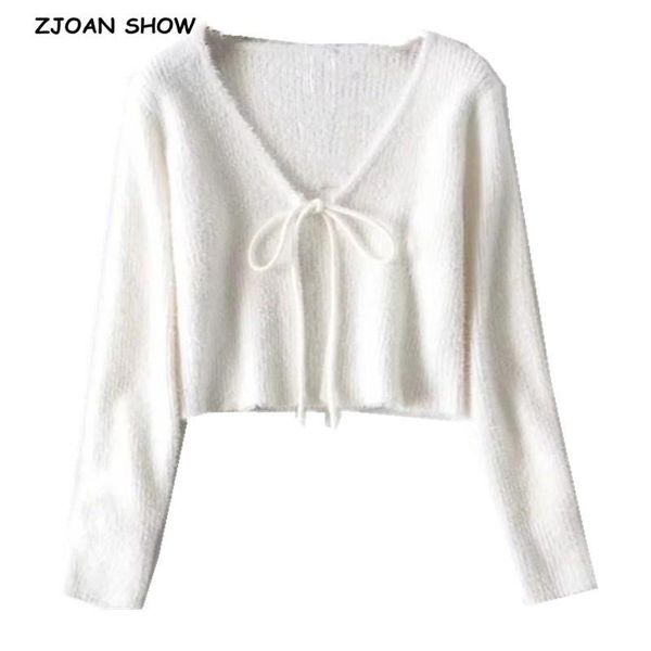 2021 french v neck lacing up strappy knitted shaggy cardigan sweater retro woman long sleeve short jumper kleding jerseis, White
2021 french v neck lacing up strappy knitted shaggy cardigan sweater retro woman long sleeve short jumper kleding jerseis, White