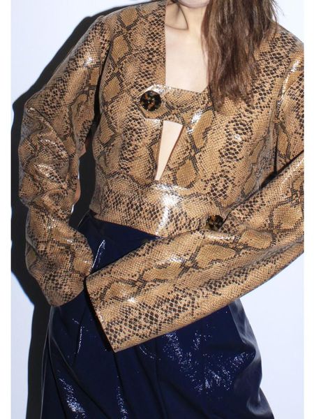 women's jackets 2021 spring v neck snake print for women hollow button short coats ladies party night crop h07, Black;brown
women's jackets 2021 spring v neck snake print for women hollow button short coats ladies party night crop h07, Black;brown