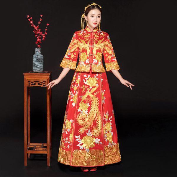 red formal cheongsam style bridal costume chinese traditional fabric phoenix tang qipao suit qtez, Blue;red
red formal cheongsam style bridal costume chinese traditional fabric phoenix tang qipao suit qtez, Blue;red