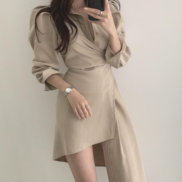 casual dresses korean fashion turn-down collar shirts dress elegant asymmetric mini long sleeve button party blouse women vestidos, Black;gray
casual dresses korean fashion turn-down collar shirts dress elegant asymmetric mini long sleeve button party blouse women vestidos, Black;gray