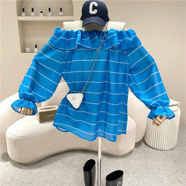 women's blouses & shirts niche design clothing summer 2021 fashion sense striped long sleeve thin blue loose off shoulder shirt, White
women's blouses & shirts niche design clothing summer 2021 fashion sense striped long sleeve thin blue loose off shoulder shirt, White