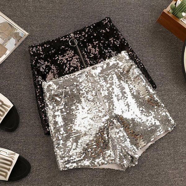 women's shorts streetwear zipper sequins high waist women slim casual biker all-match black silver ladies c7440, White;black
women's shorts streetwear zipper sequins high waist women slim casual biker all-match black silver ladies c7440, White;black