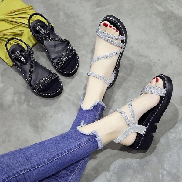 sandals summer style korean thick-soled mid-heel roman fashion all-match sequin open toe women's shoes, Black
sandals summer style korean thick-soled mid-heel roman fashion all-match sequin open toe women's shoes, Black