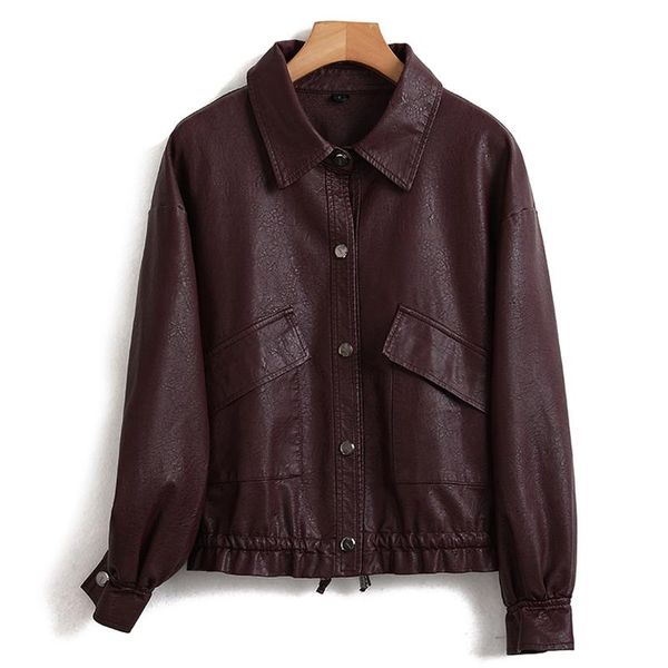 women's leather & faux fashion women coats autumn purple short jacket ladies basic single breasted loose outwear pockets, Black
women's leather & faux fashion women coats autumn purple short jacket ladies basic single breasted loose outwear pockets, Black