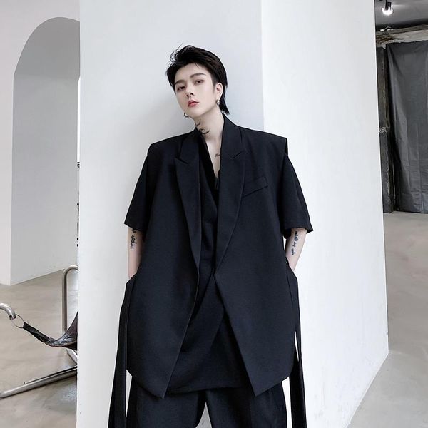 men's vests men 2 belts suit blazers vest male women japan korea streetwear fashion casual loose sleeveless waistcoat, Black;white
men's vests men 2 belts suit blazers vest male women japan korea streetwear fashion casual loose sleeveless waistcoat, Black;white
