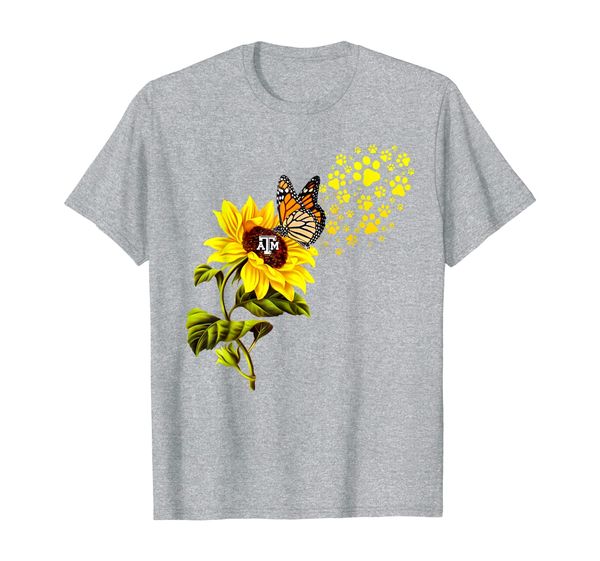 texas am aggies sunflower butterfly flying - paw t-shirt, White;black